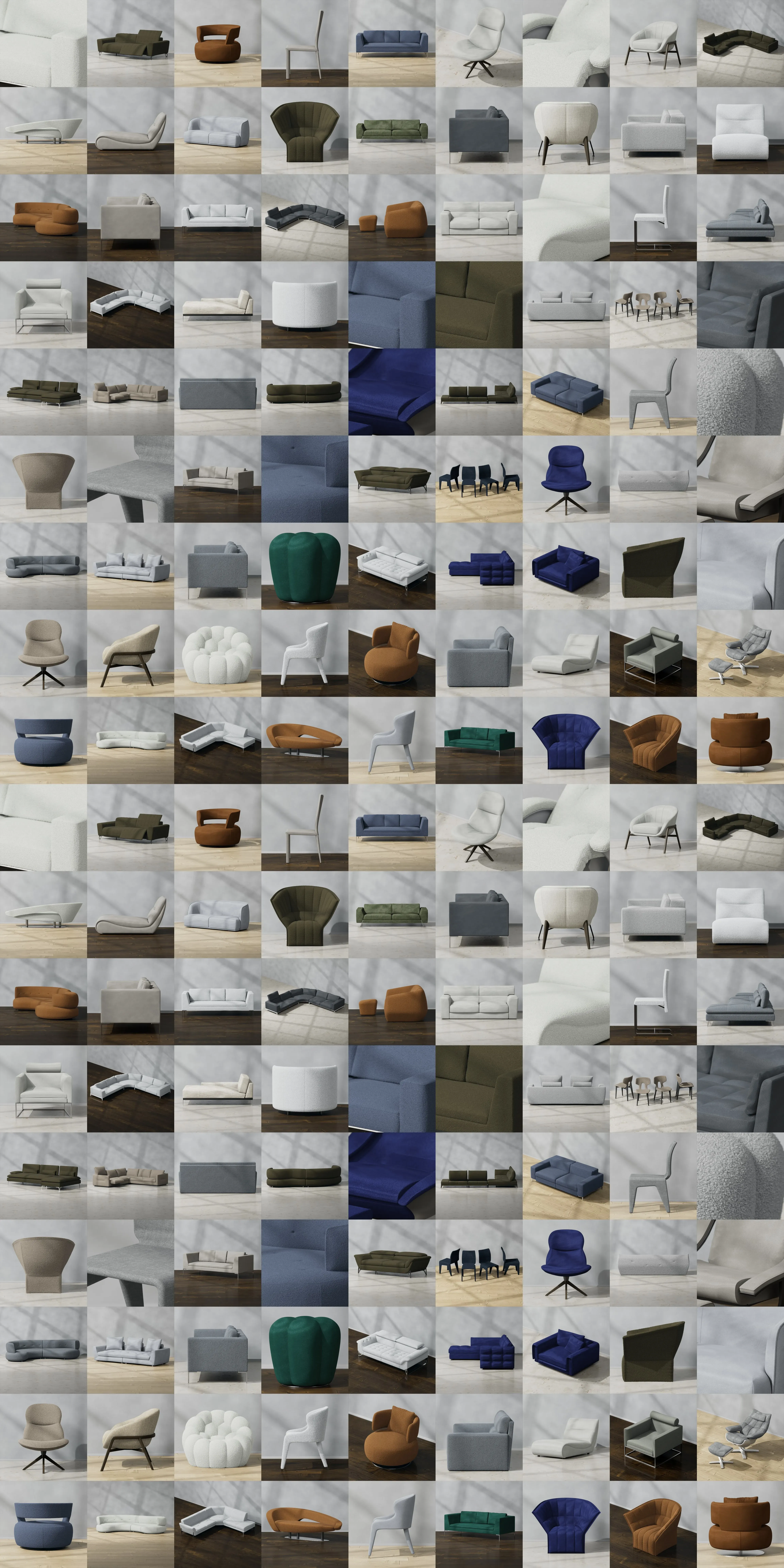 different sofas with different colors and angles