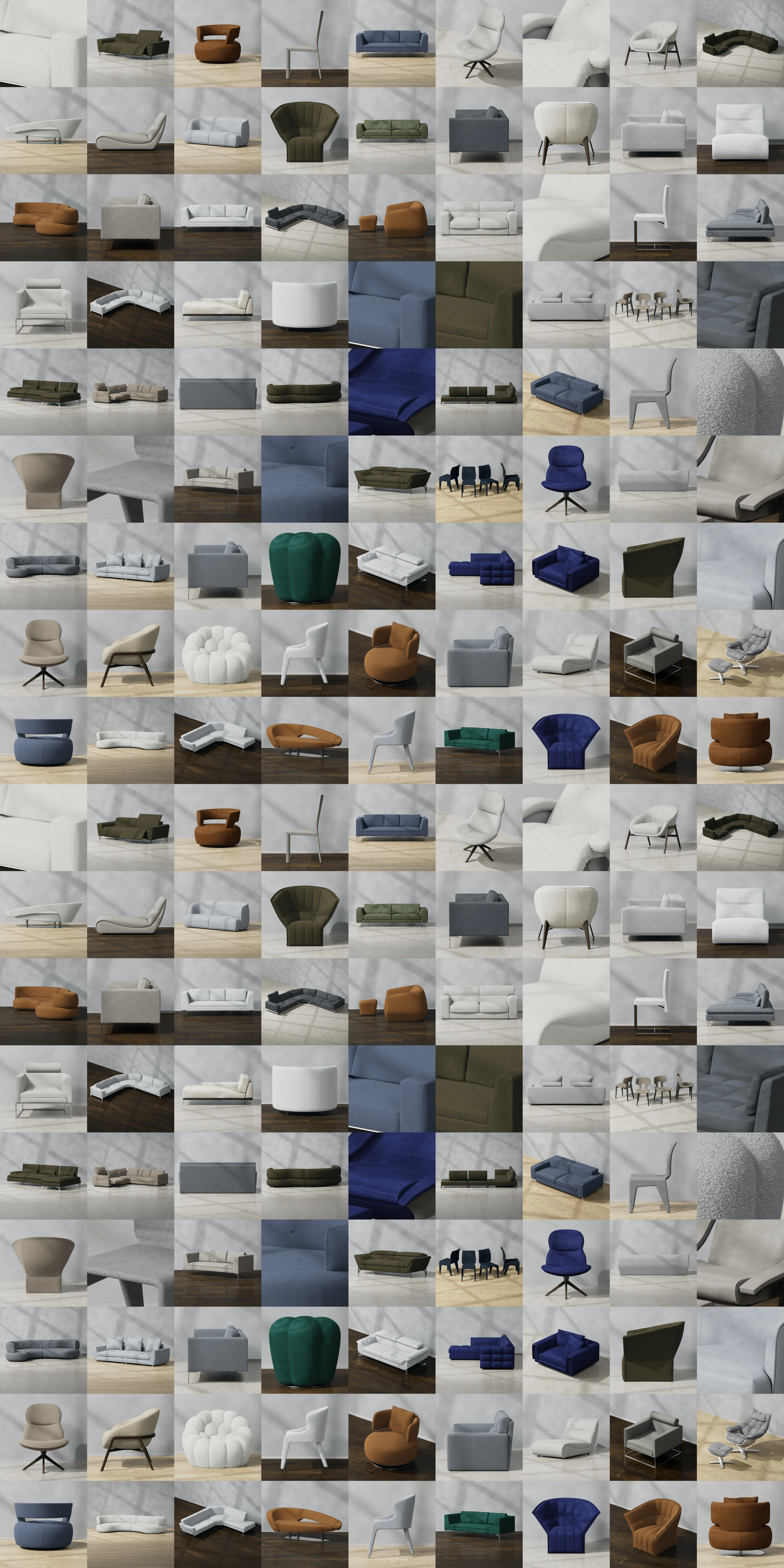 different sofas with different colors and angles