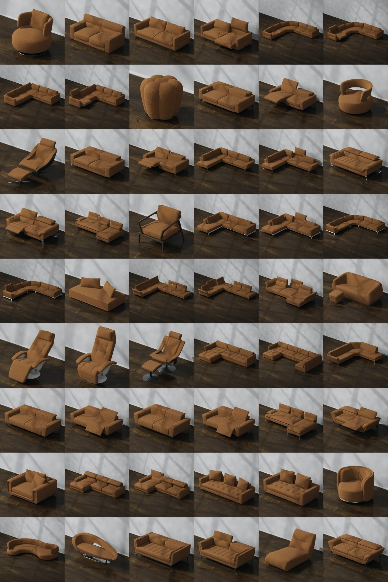 different sofas with different colors and angles